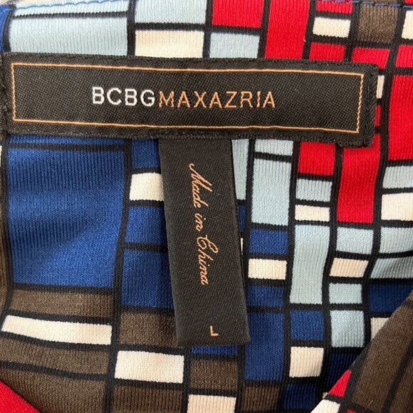 BCBG Maxazria Womens Red White Blue Geo Print Sleeveless Stretch Tank Top Sz L - Picture 4 of 6